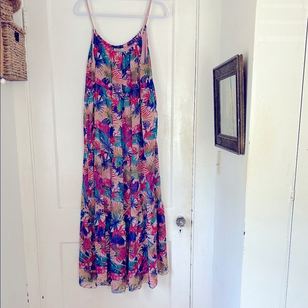 Colorful Tropical Silk Maxi Dress